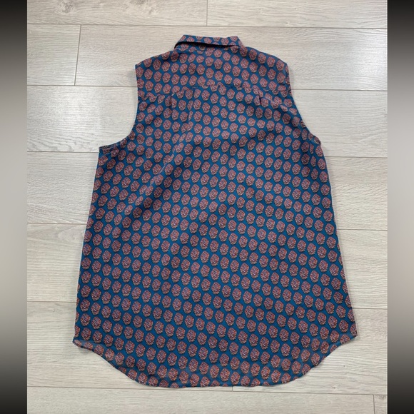 Cabi #3275 Blue Medallion Reign Style Sleeveless Ruffle Blouse Top - Picture 4 of 11